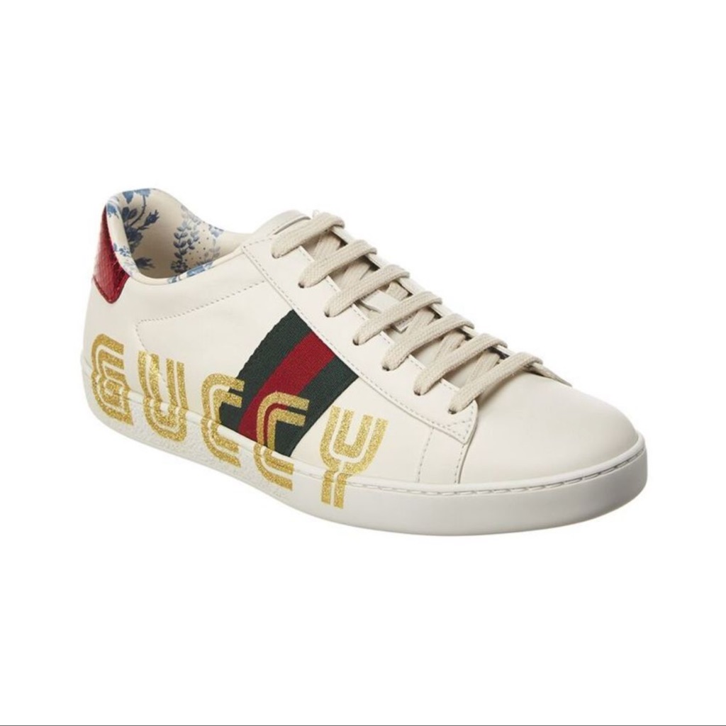 Gucci Ace Guccy Leather Sneaker, White